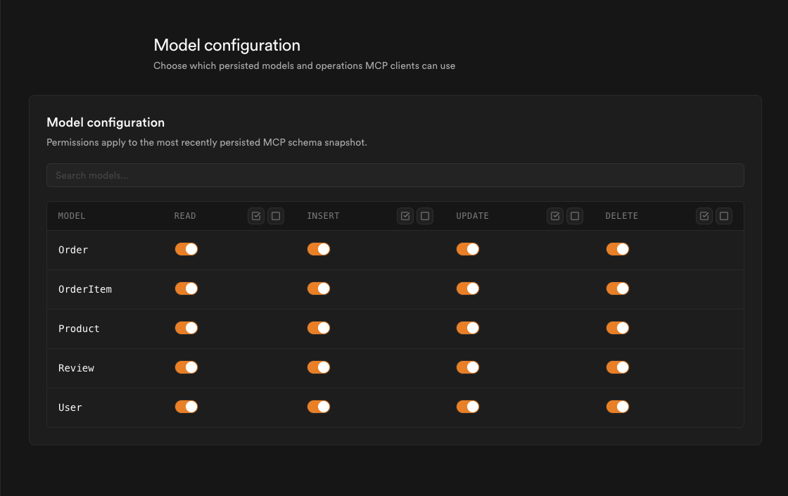Exposed Models Configuration